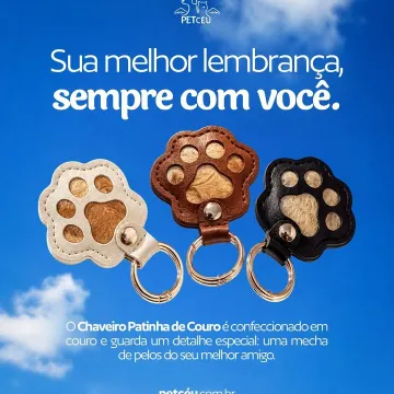 Tem novidade no PetCéu! ✨💙  O Chaveiro Patinha de Couro chegou para você carregar sempre contigo uma lembrança eterna do seu pet.  Entre em contato para mais detalhes 🐾